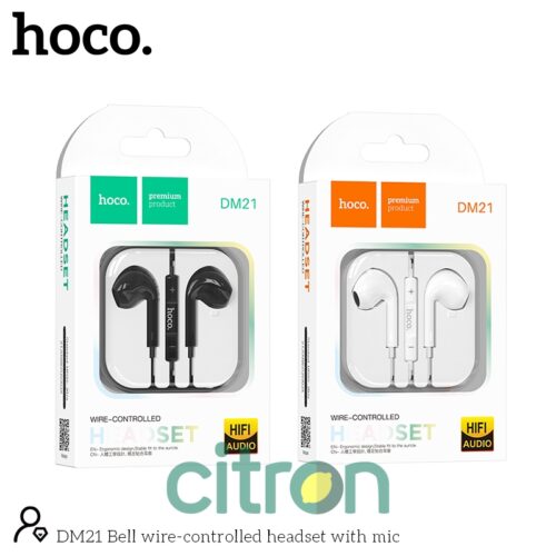 DM21 Bell wire-controlled headset with mic (Black / White)