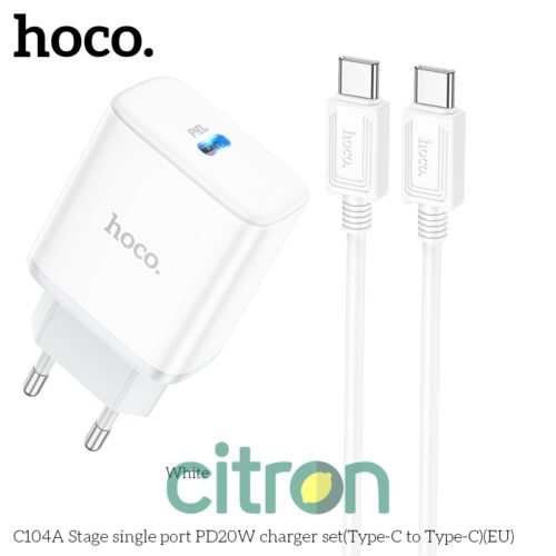 HOCO C104A Stage single port PD20W charger set (Type-C to Type-C)(EU) white