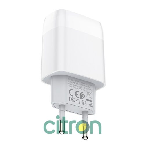 HOCO C73A Glorious Dual port charger Lightning (EU), White
