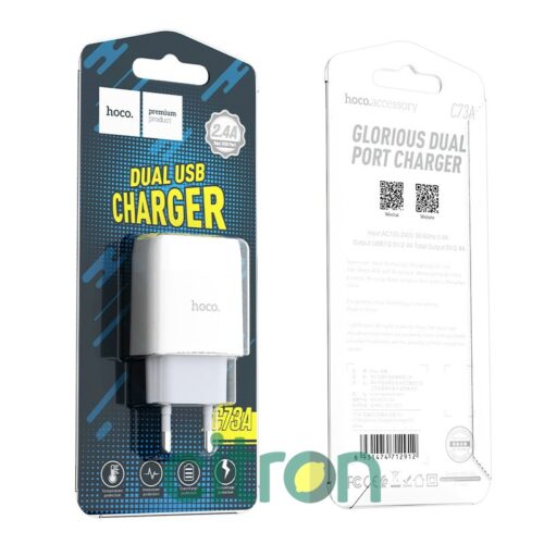HOCO C73A Glorious Dual port charger Lightning (EU), White