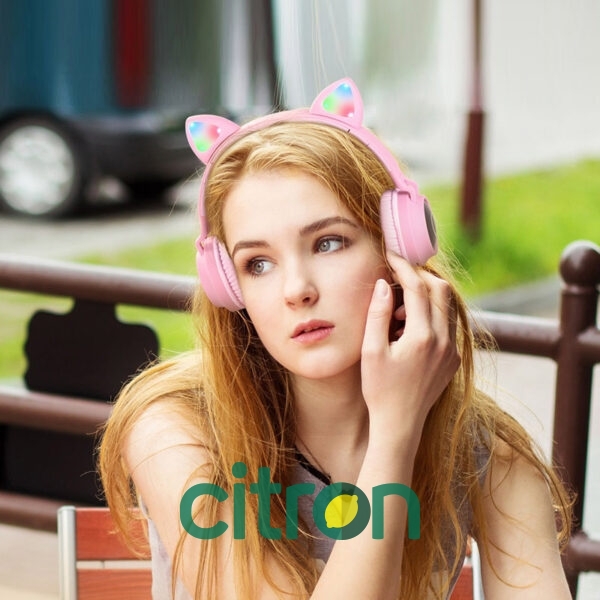 W27 Cat ear wireless headphones, (gray, pink)