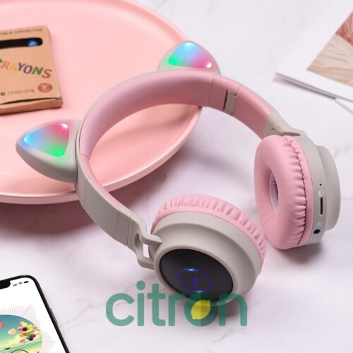W27 Cat ear wireless headphones, (gray, pink)