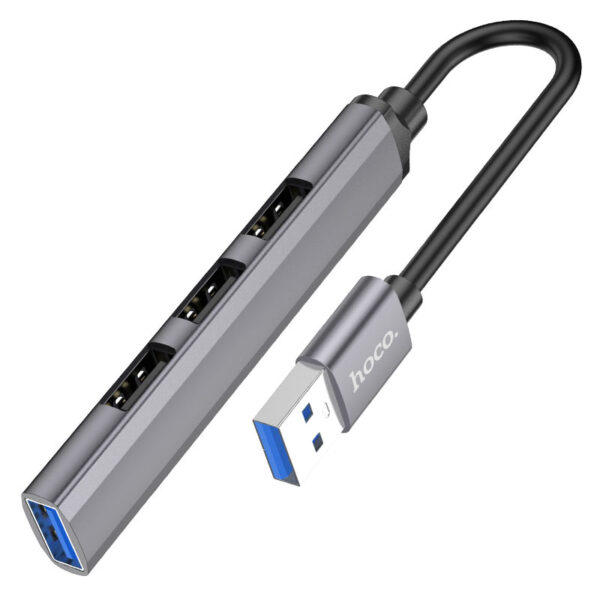 Адаптер HOCO HB26 4-в-1 (USB to USB3.0 + 3×USB2.0, металлический серый)