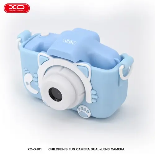Детская камера XO XJ01 Cartoon с двумя объективами и силиконовым чехлом (синяя)