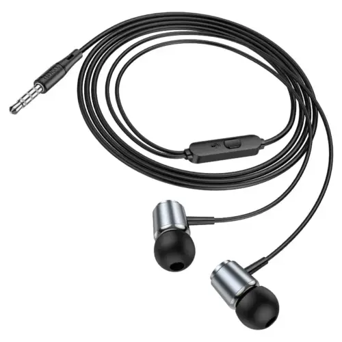 Проводные наушники HOCO M108 Spring Metal Universal с микрофоном (тёмно-серые / Metal Gray)