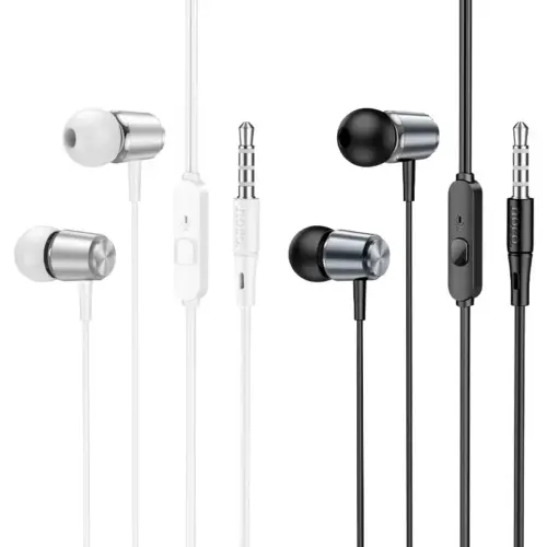 Проводные наушники HOCO M108 Spring Metal Universal с микрофоном (тёмно-серые / Metal Gray)