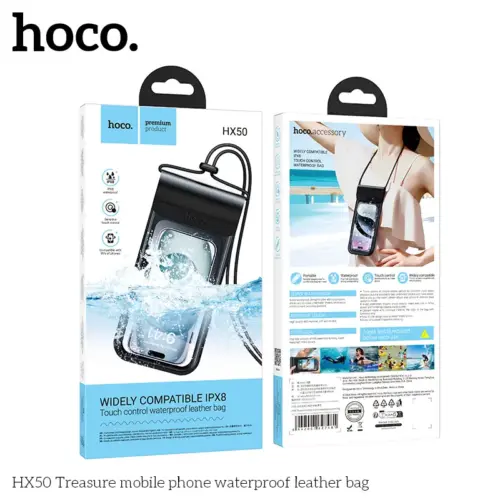 HOCO HX50 Treasure водонепроницаемая кожаная сумка для мобильного телефона (черная)