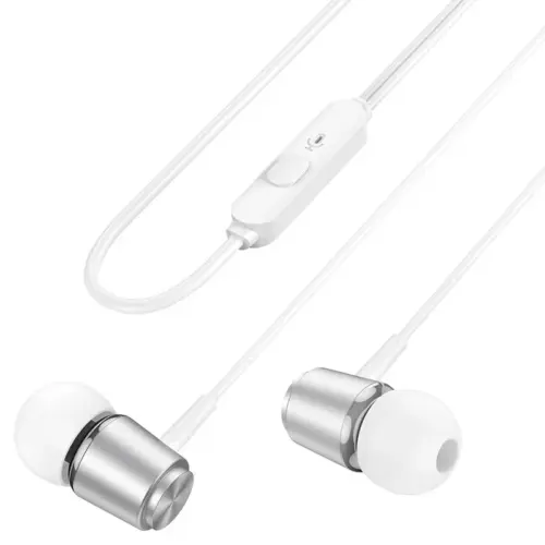 Проводные наушники HOCO M108 Spring Metal Universal с микрофоном (серебристые)
