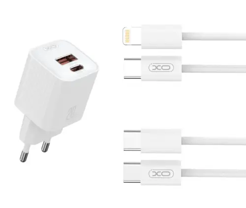 Зарядное устройство XO L147(EU) PD20W 1USB-A + 1USB-C с кабелем Lightning (белый)