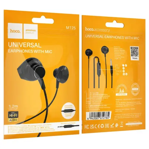 Проводные наушники HOCO M125 Smart Metal Universal с микрофоном (чёрные)